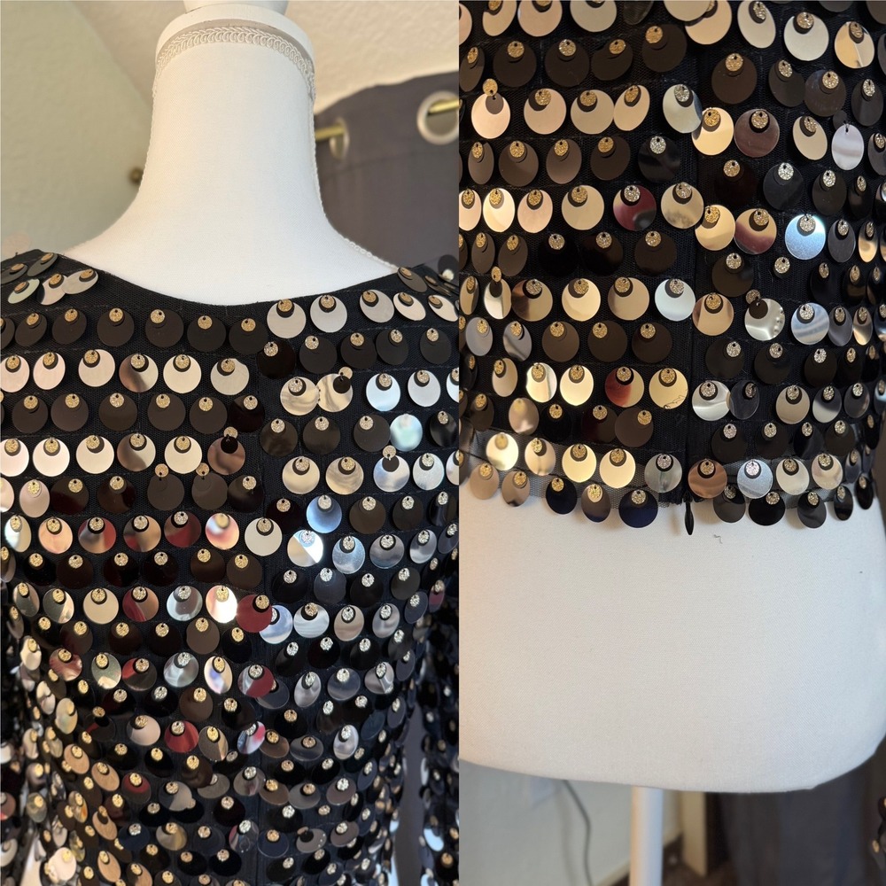 12th Tribe Mindy Disc Sequin Paillette Crop Top Black Size S Festival Party - Picture 3 of 7